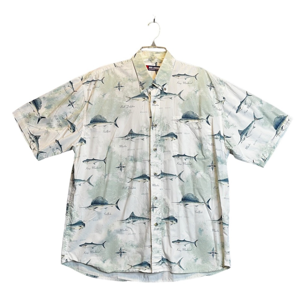 Reel Legends Fishing Men's XL Cotton Shirt Button up Seasalt Marlin Dolphin